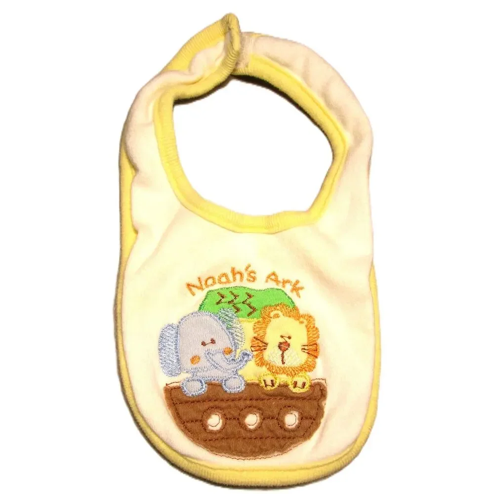 Baby Bibs Bundle Set of 4 Mickey Mouse Noah's Ark Animals Cotton Hook & Loop